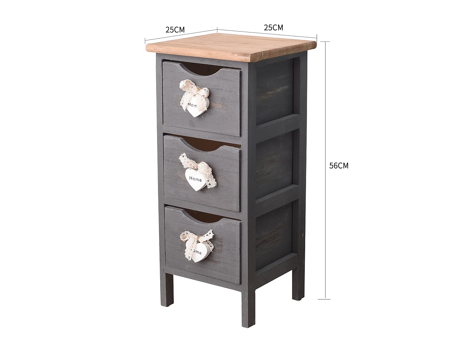 Table De Nuit Chevet 3 Tiroirs Bois Gris Shabby Chic 56x25x25