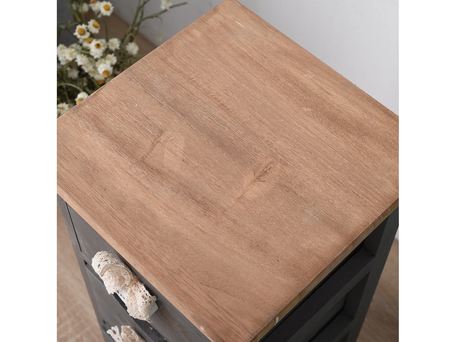 Table De Nuit Chevet 3 Tiroirs Bois Gris Shabby Chic 56x25x25