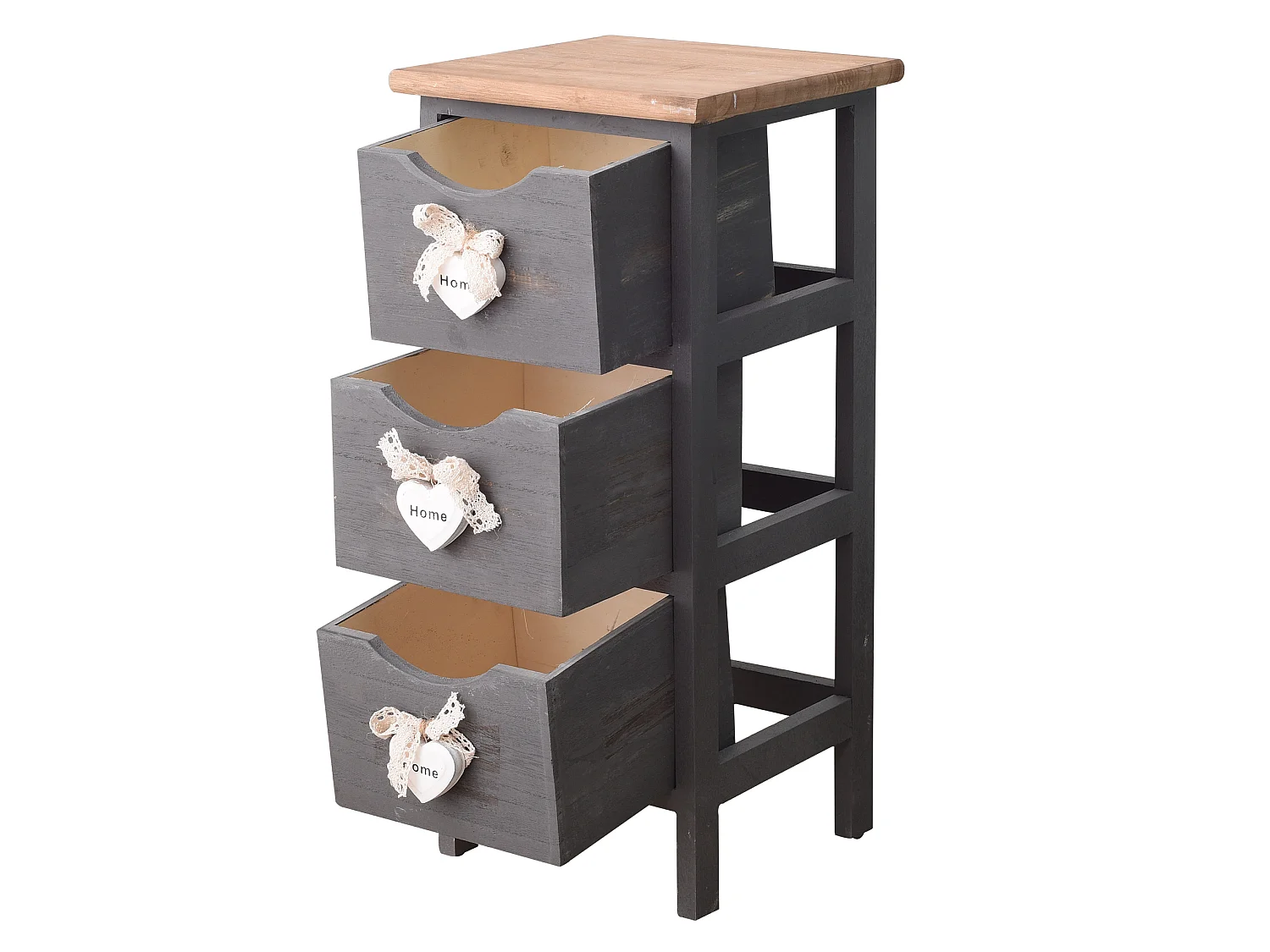 Table De Nuit Chevet 3 Tiroirs Bois Gris Shabby Chic 56x25x25