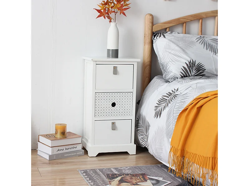 Comodino Con 3 Cassetti In Legno Bianco Camera Da Letto 59,5x30x25 Cm