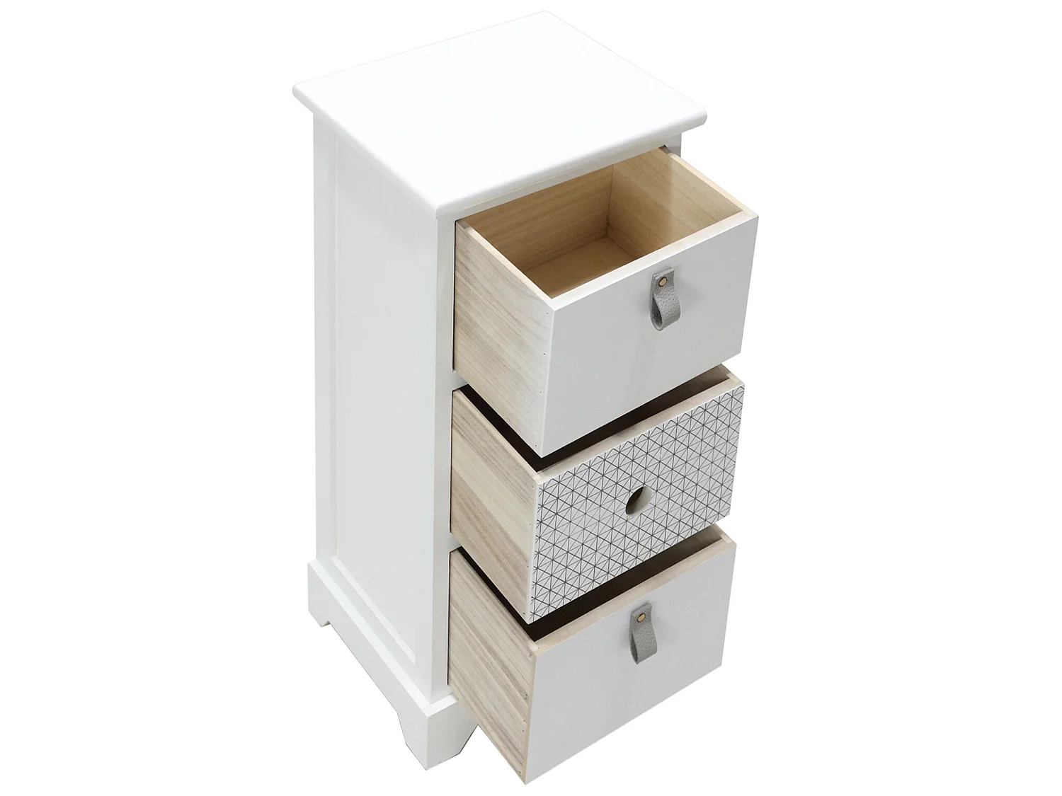 Comodino Con 3 Cassetti In Legno Bianco Camera Da Letto 59,5x30x25 Cm