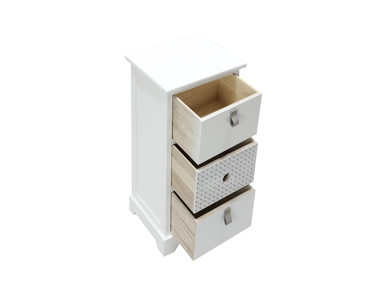 Table De Chevet 3 Tiroirs Bois Mdf Blanc Gris Moderne 59.5x30x25 Cm