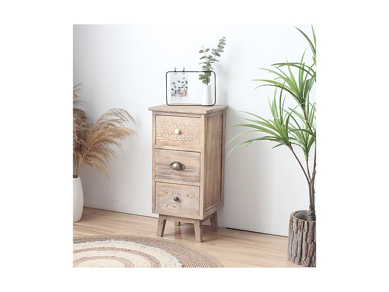 Table De Nuit Étroite À 3 Tiroirs En Bois Pour Chambre À Coucher