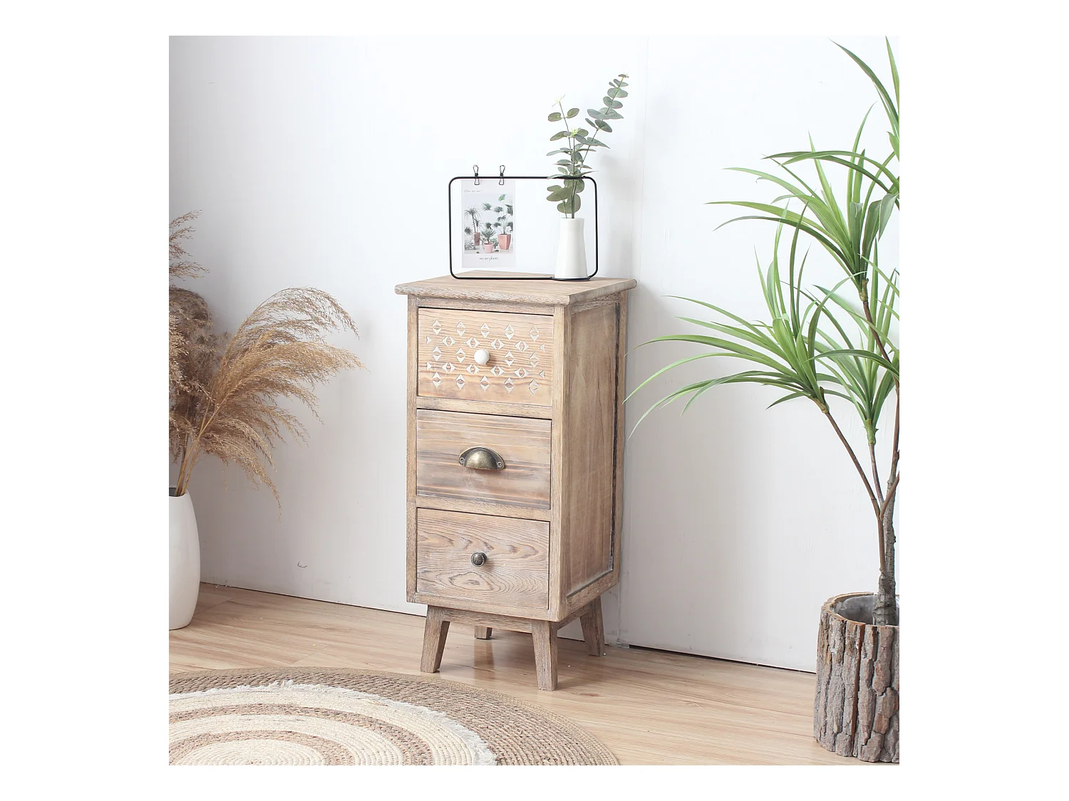 Table De Nuit Étroite À 3 Tiroirs En Bois Pour Chambre À Coucher