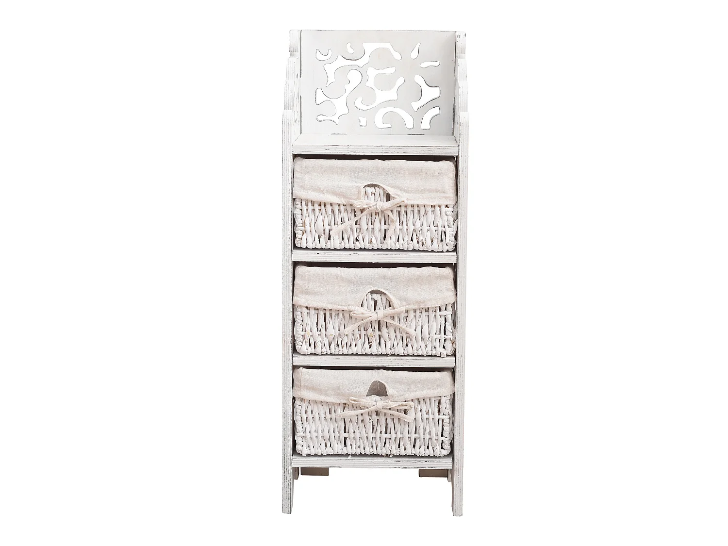 Cassettiera Comodino 3 Cassetti Legno Bianco Shabby 78x29x22