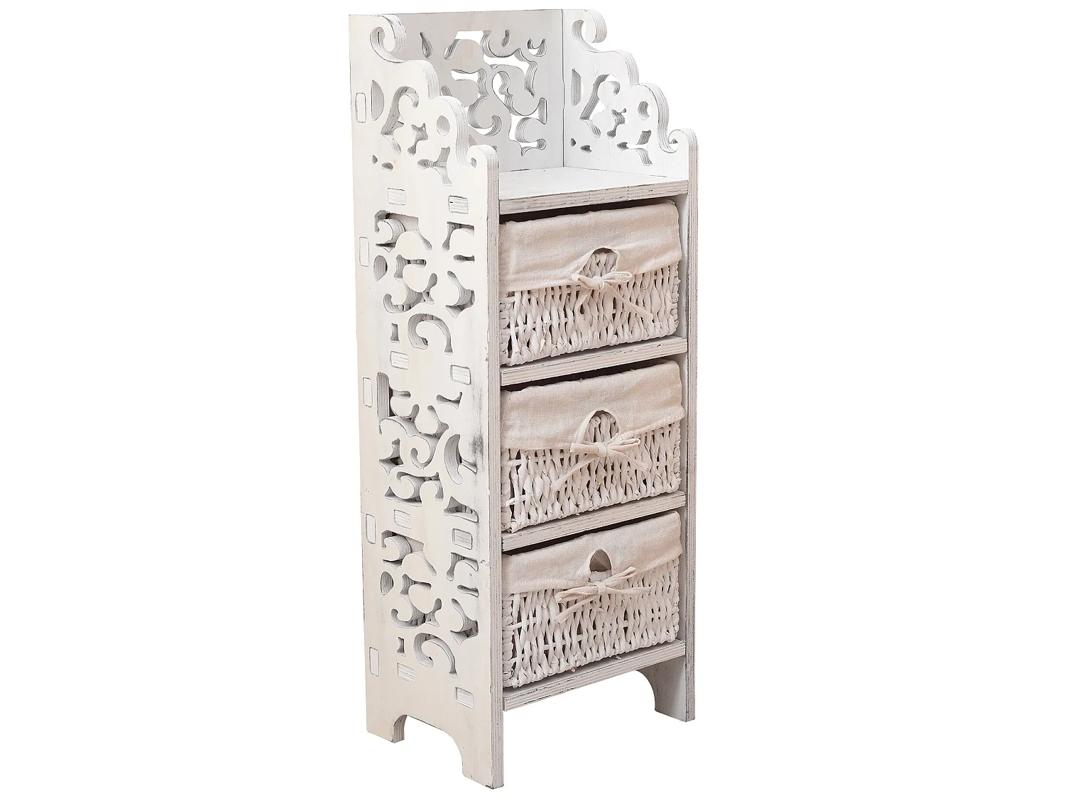 Cassettiera Comodino 3 Cassetti Legno Bianco Shabby 78x29x22