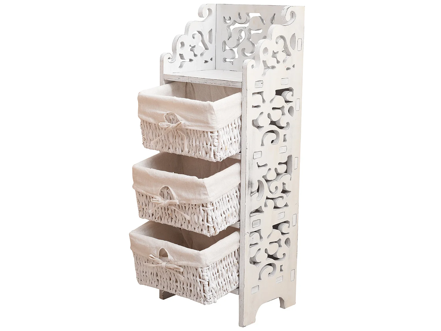Cassettiera Comodino 3 Cassetti Legno Bianco Shabby 78x29x22
