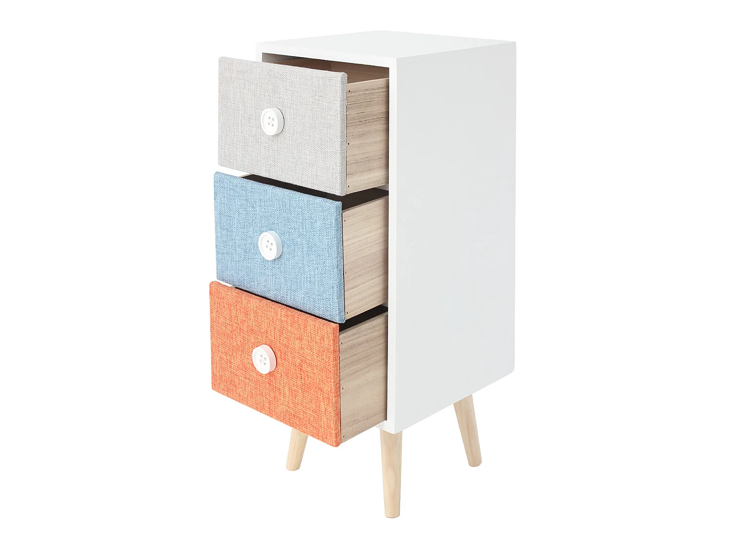 Commode en bois à 3 Tiroirs Chambres d'enfants Tissu moderne et coloré