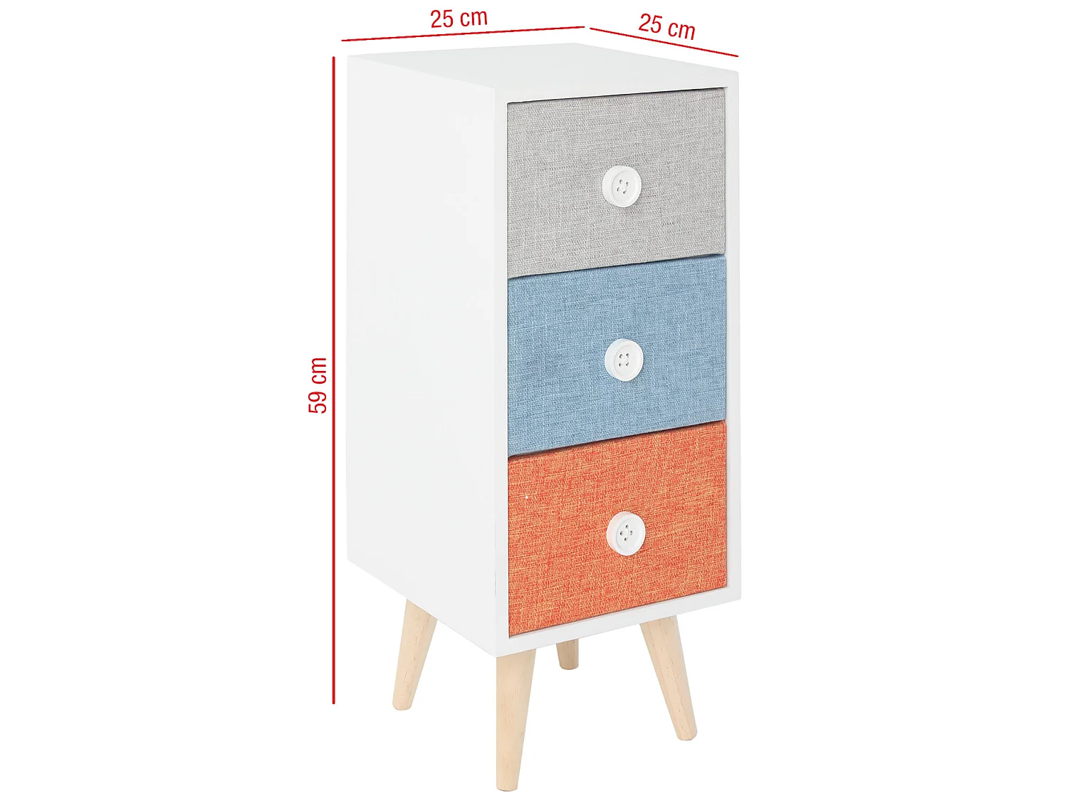 Commode en bois à 3 Tiroirs Chambres d'enfants Tissu moderne et coloré