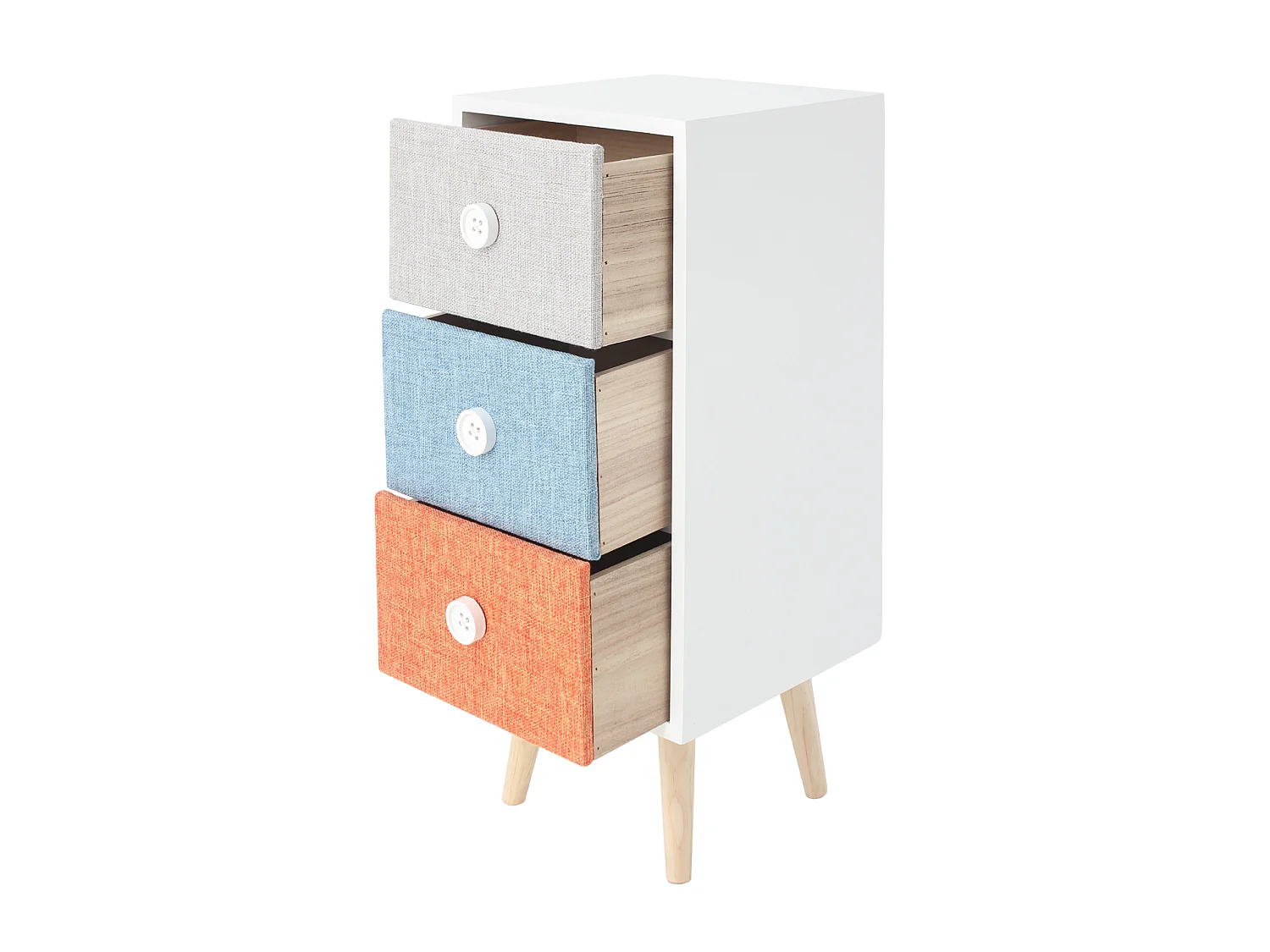 Commode en bois à 3 Tiroirs Chambres d'enfants Tissu moderne et coloré
