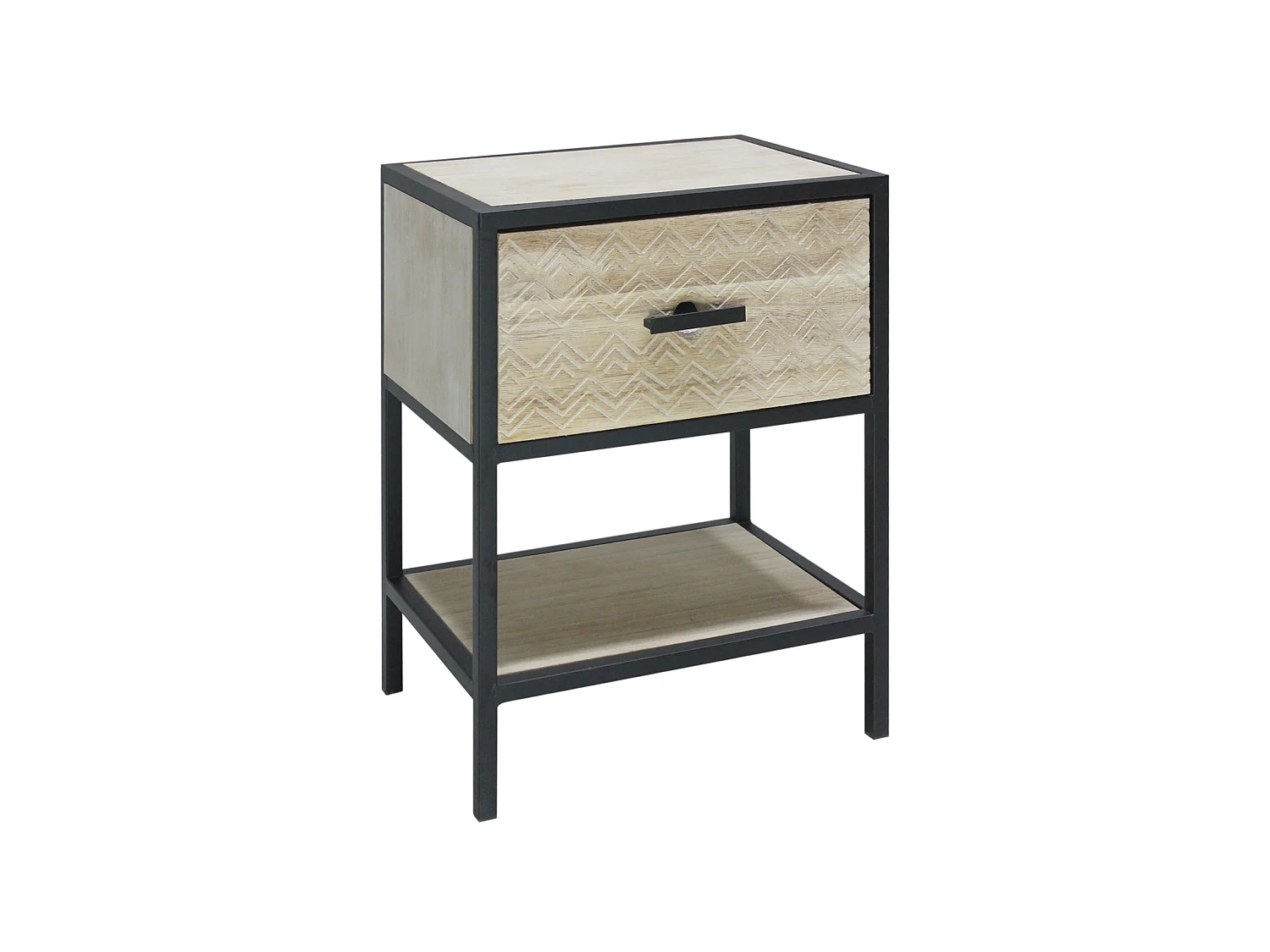 Mesa de cabeceira com prateleira de madeira e gaveta de metal para dormitório 47,5x35x25 Cm