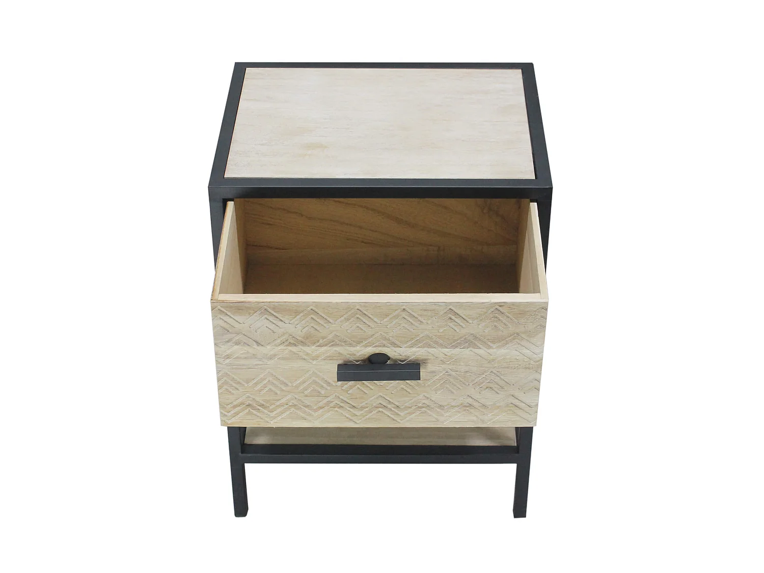 Mesa de cabeceira com prateleira de madeira e gaveta de metal para dormitório 47,5x35x25 Cm