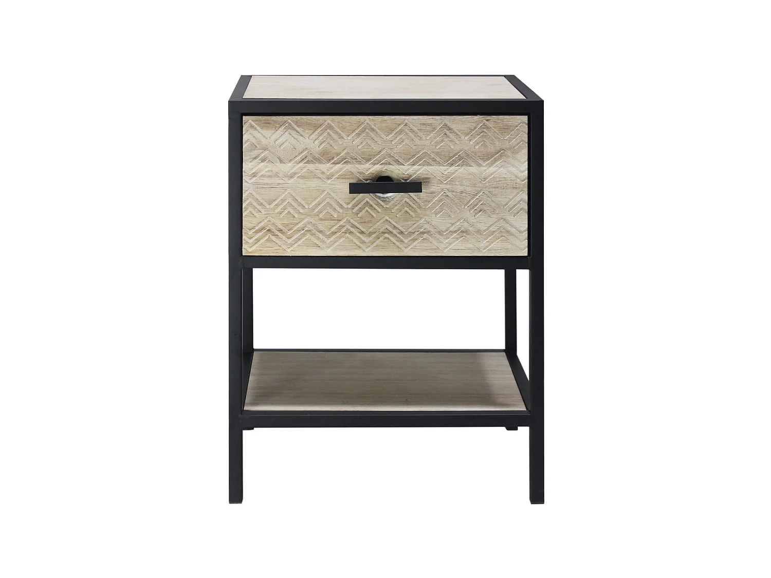 Comodino Con Ripiano Cassetto In Legno E Metallo Per Camera Da Letto 47,5x35x25 Cm