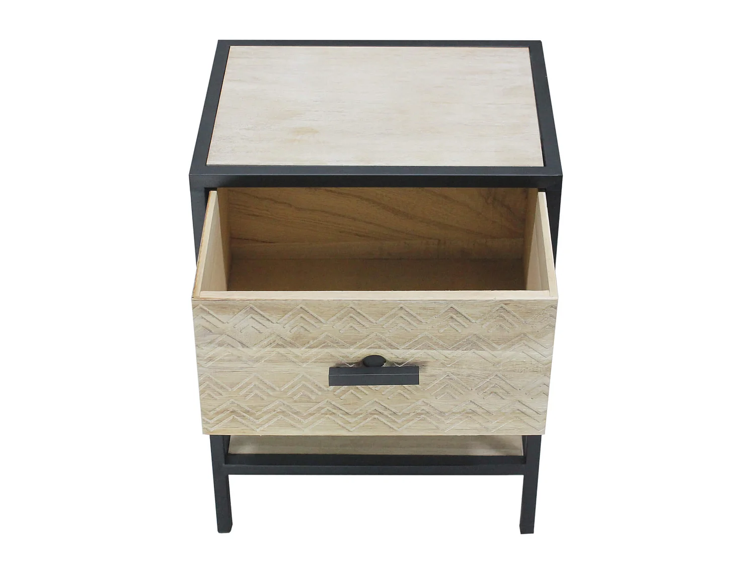 Comodino Con Ripiano Cassetto In Legno E Metallo Per Camera Da Letto 47,5x35x25 Cm