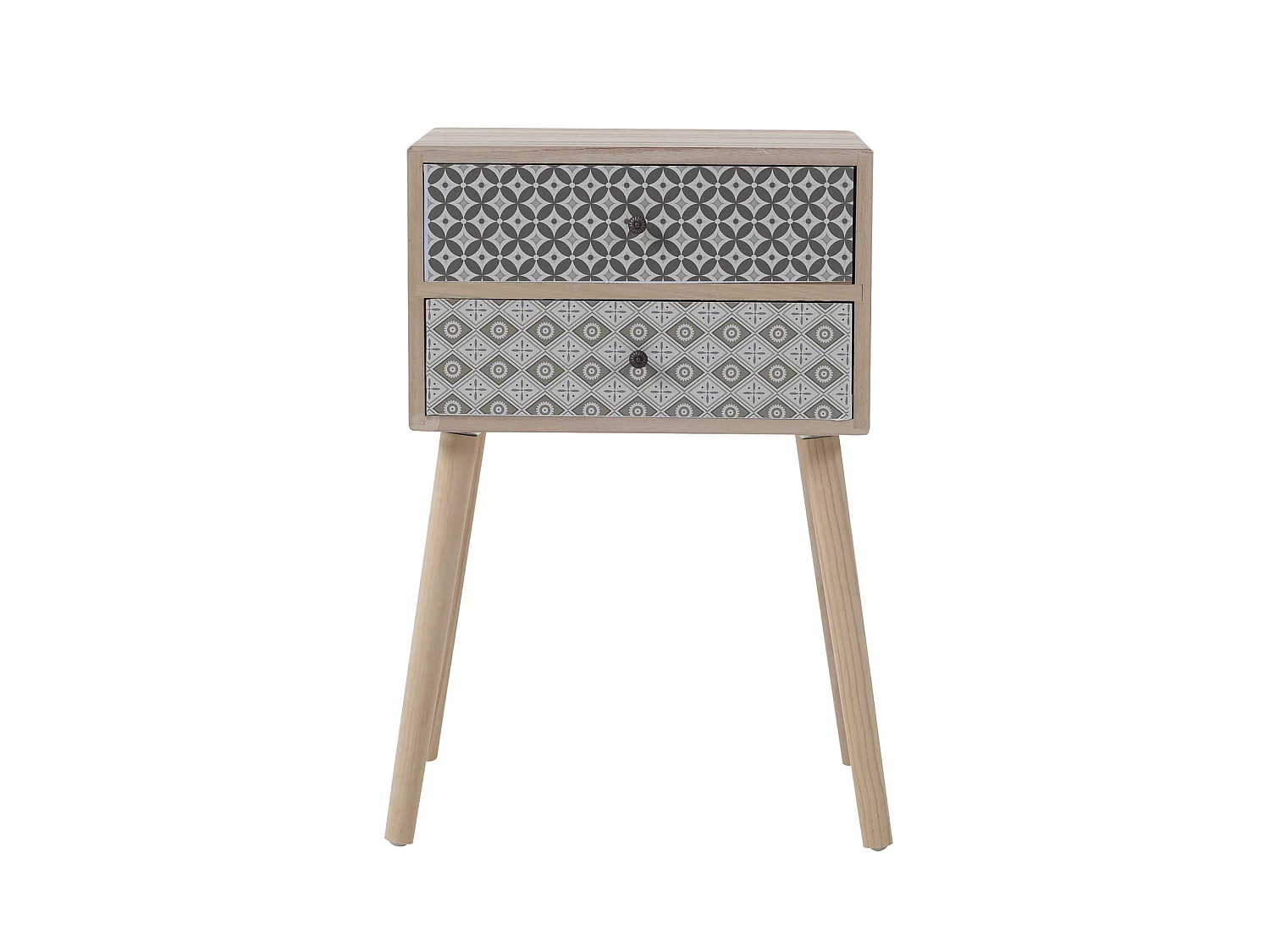 Table De Chevet 2 Tiroirs Bois Brun Gris Moderne 71 X 45 X 30