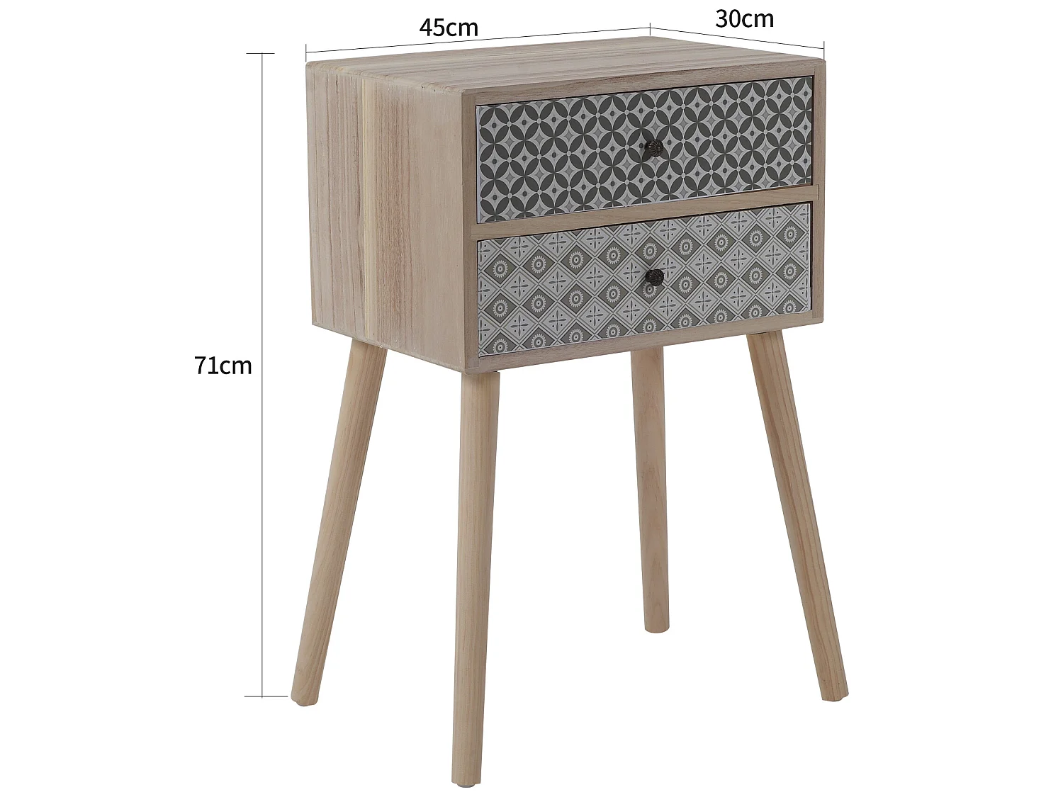 Table De Chevet 2 Tiroirs Bois Brun Gris Moderne 71 X 45 X 30