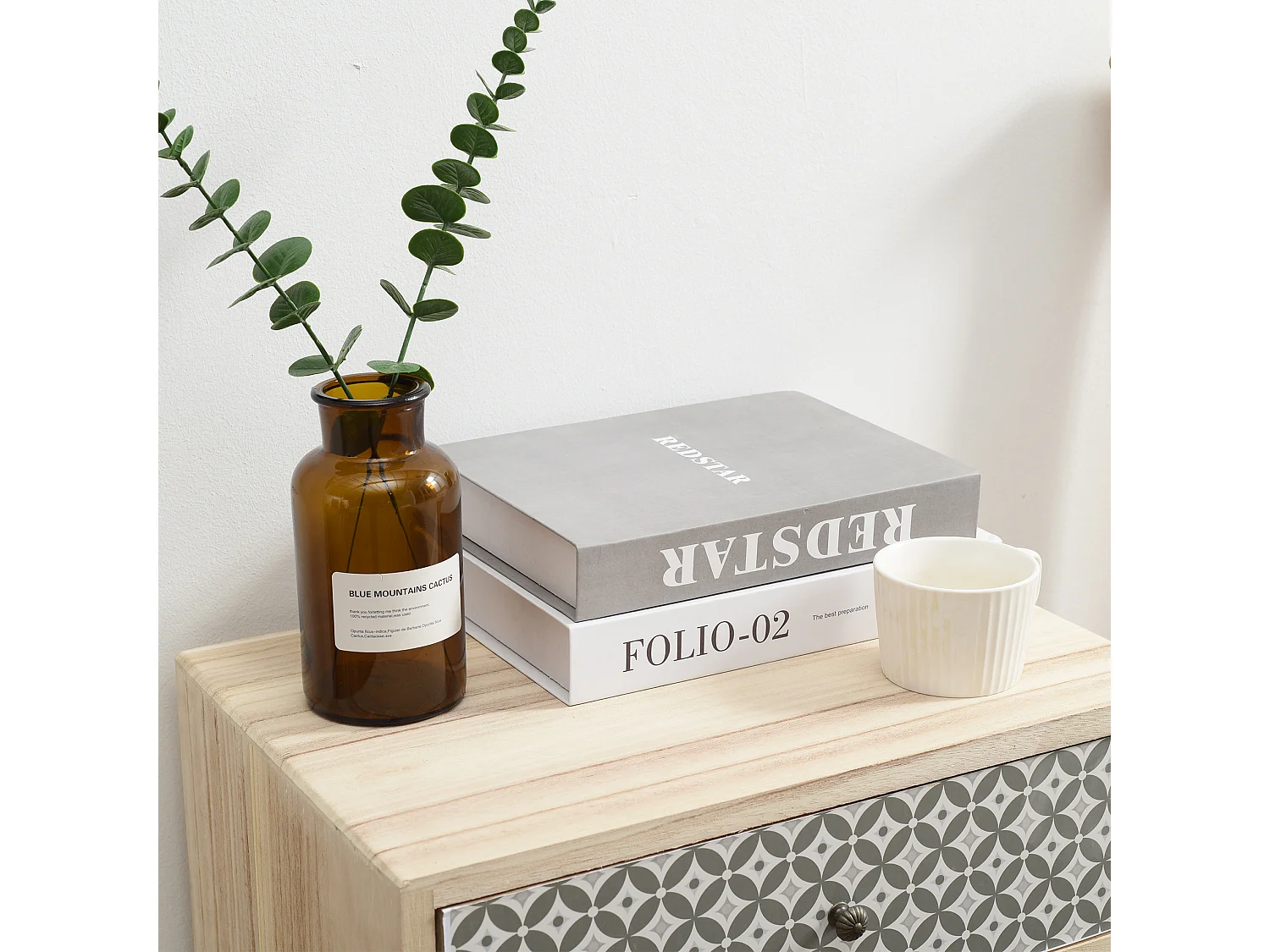 Table De Chevet 2 Tiroirs Bois Brun Gris Moderne 71 X 45 X 30