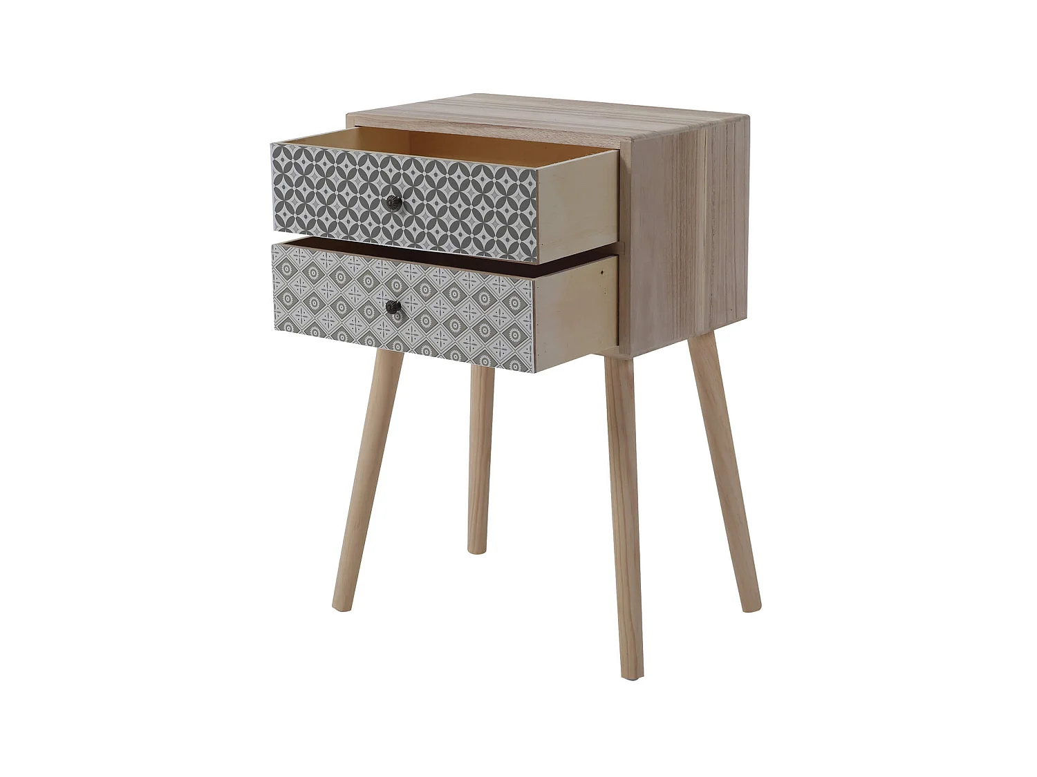 Table De Chevet 2 Tiroirs Bois Brun Gris Moderne 71 X 45 X 30