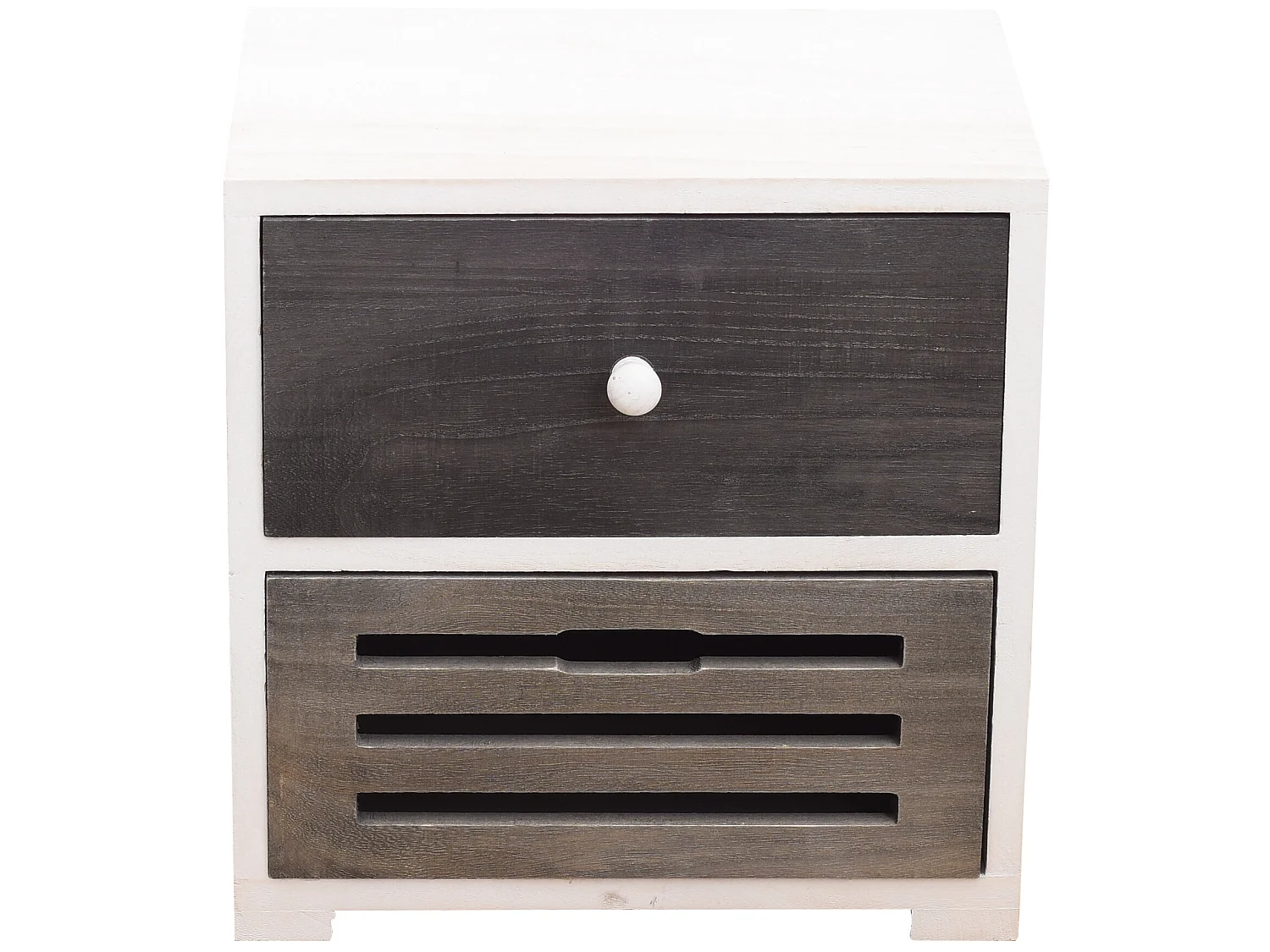 Comodino Mobiletto 2 Cassetti Legno Bianco Grigio Shabby 36x35x24