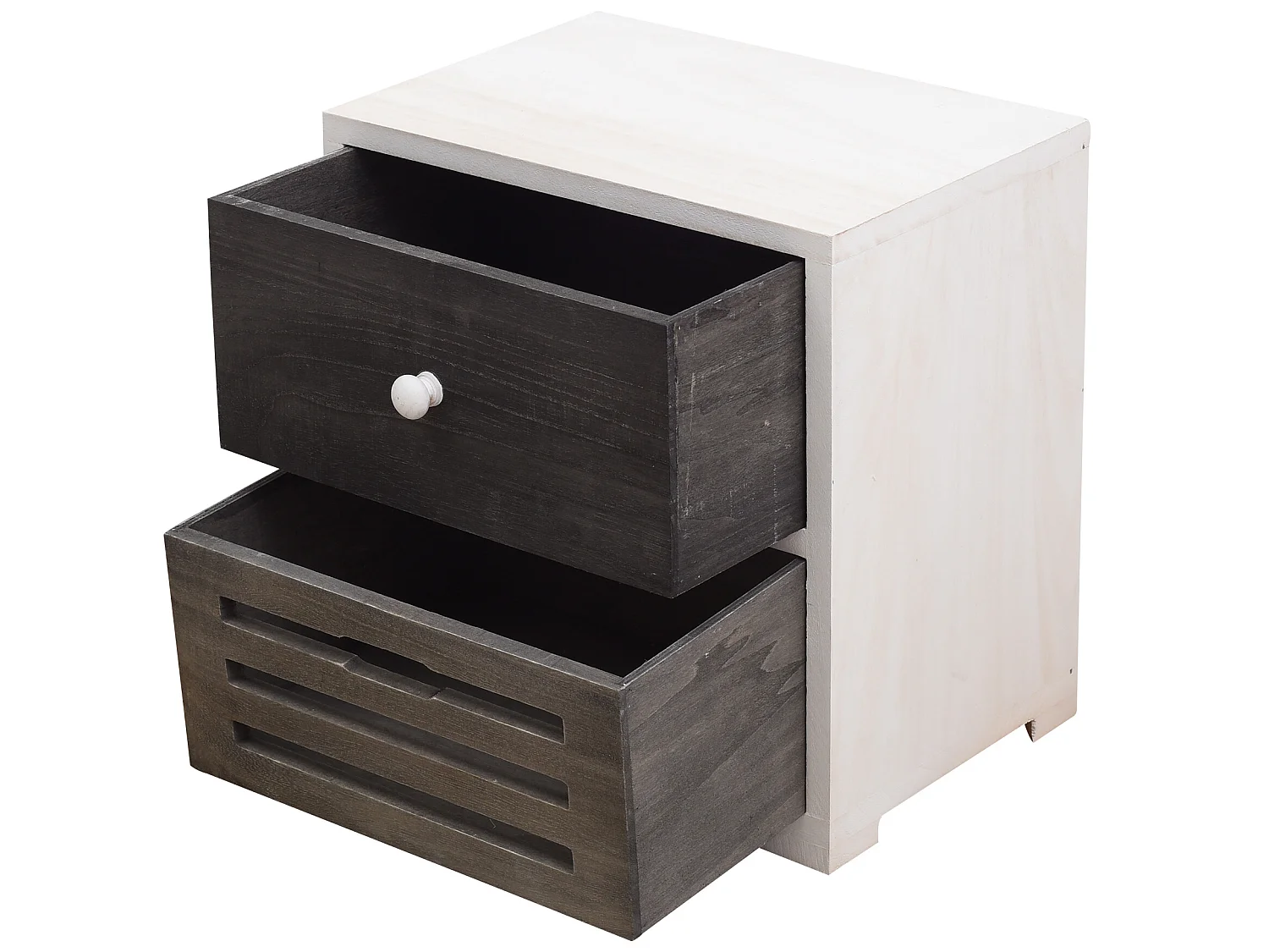 Comodino Mobiletto 2 Cassetti Legno Bianco Grigio Shabby 36x35x24