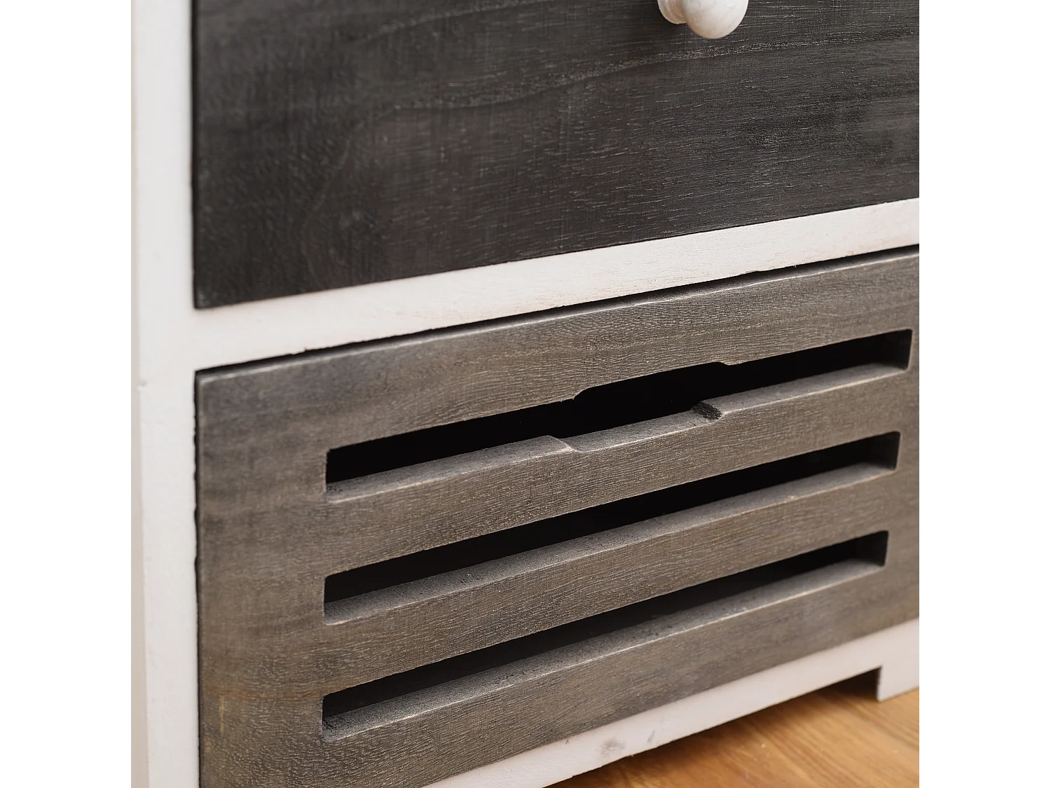 Comodino Mobiletto 2 Cassetti Legno Bianco Grigio Shabby 36x35x24