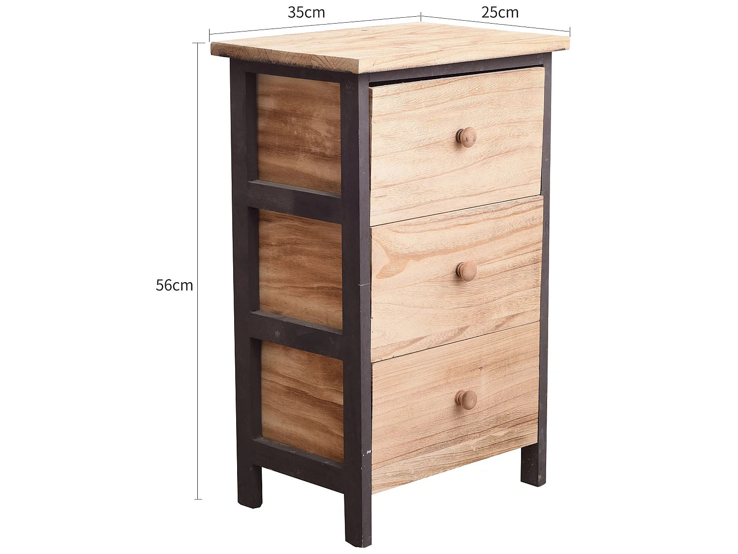 Chevet Table De Nuit 3 Tiroirs Bois Clair Marron Retrò 54x45x30