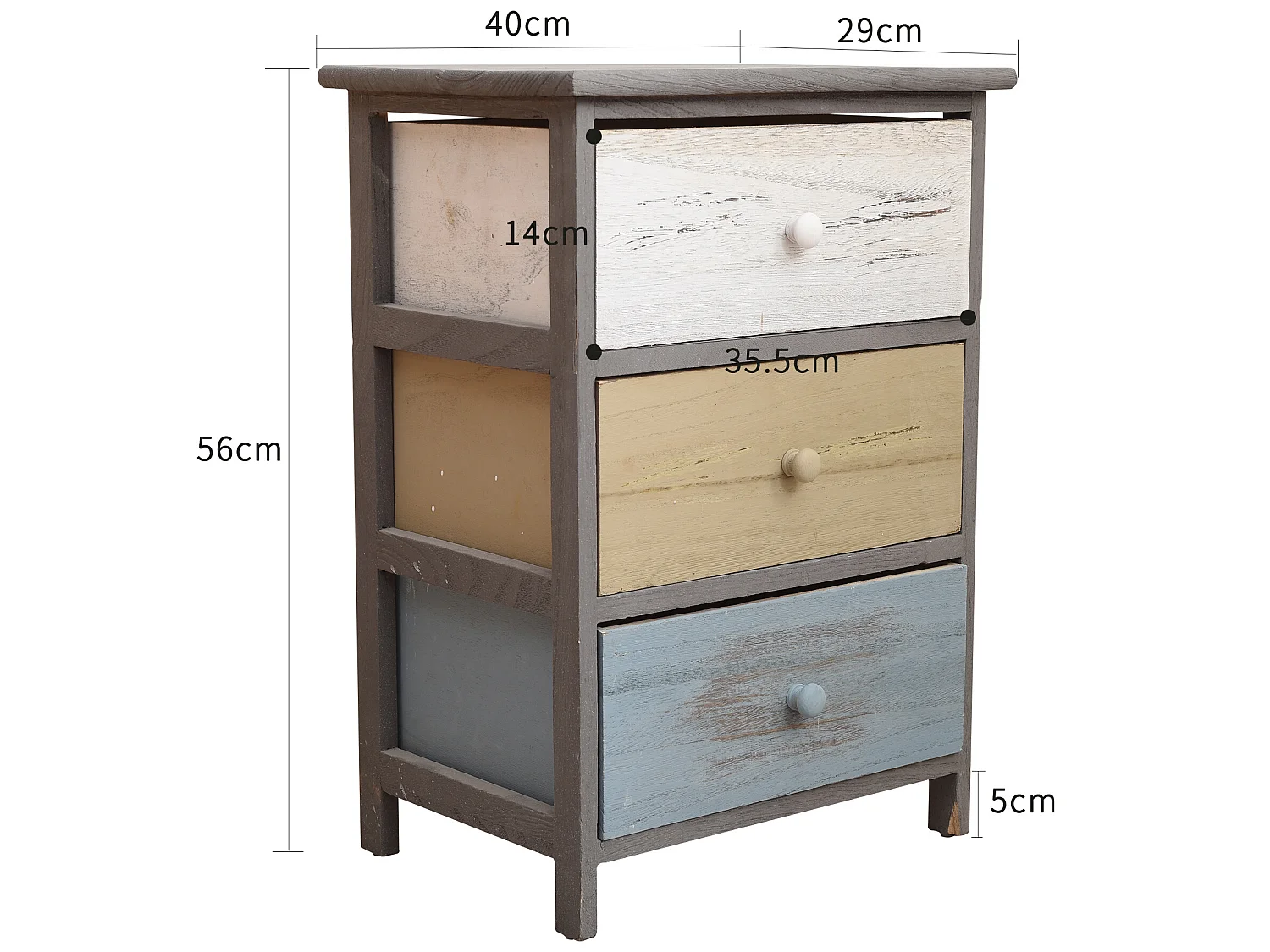 Comodino Cassettiera 3 Cassetti Legno Grigio Beige 56x40x29