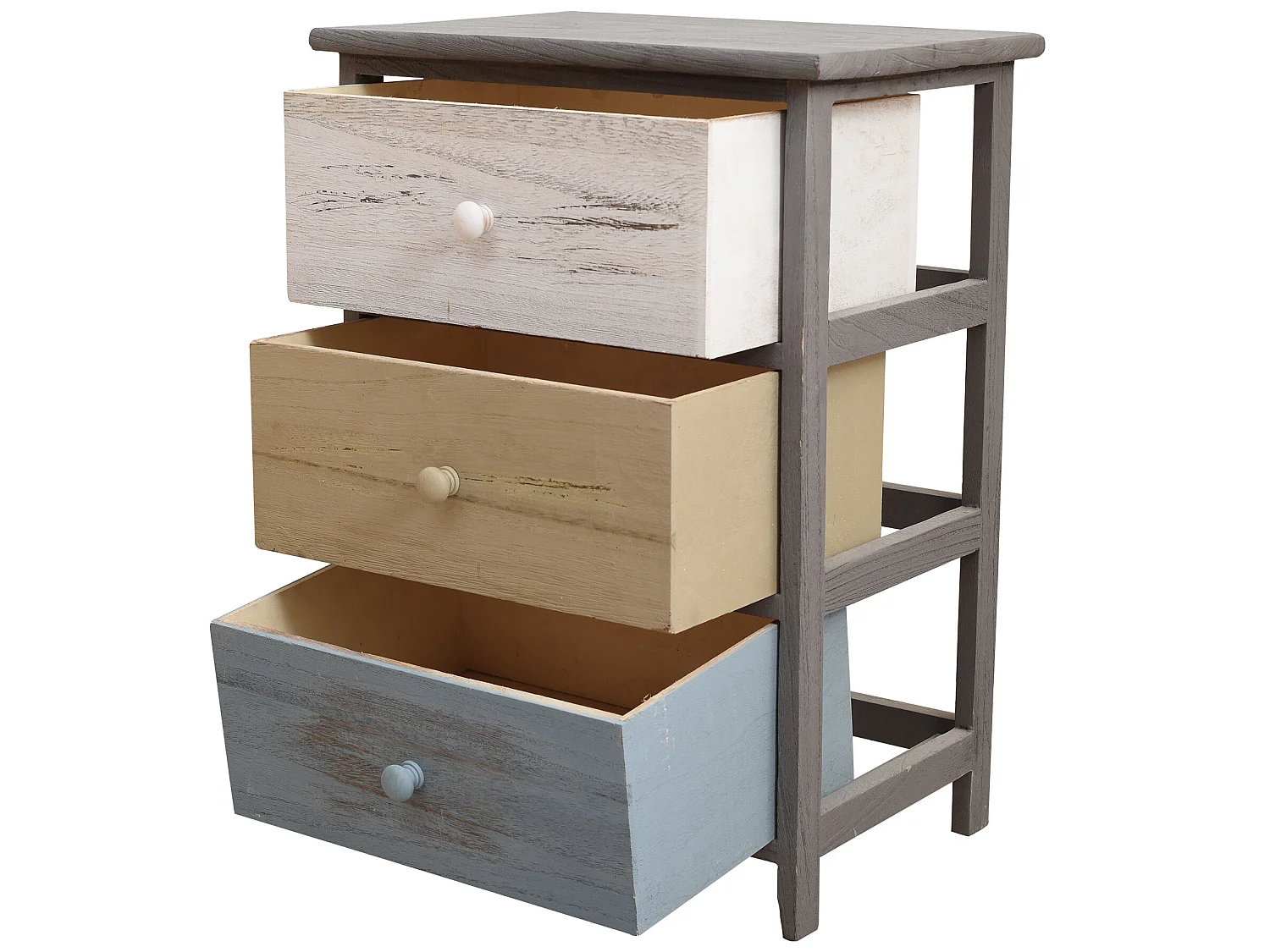 Comodino Cassettiera 3 Cassetti Legno Grigio Beige 56x40x29