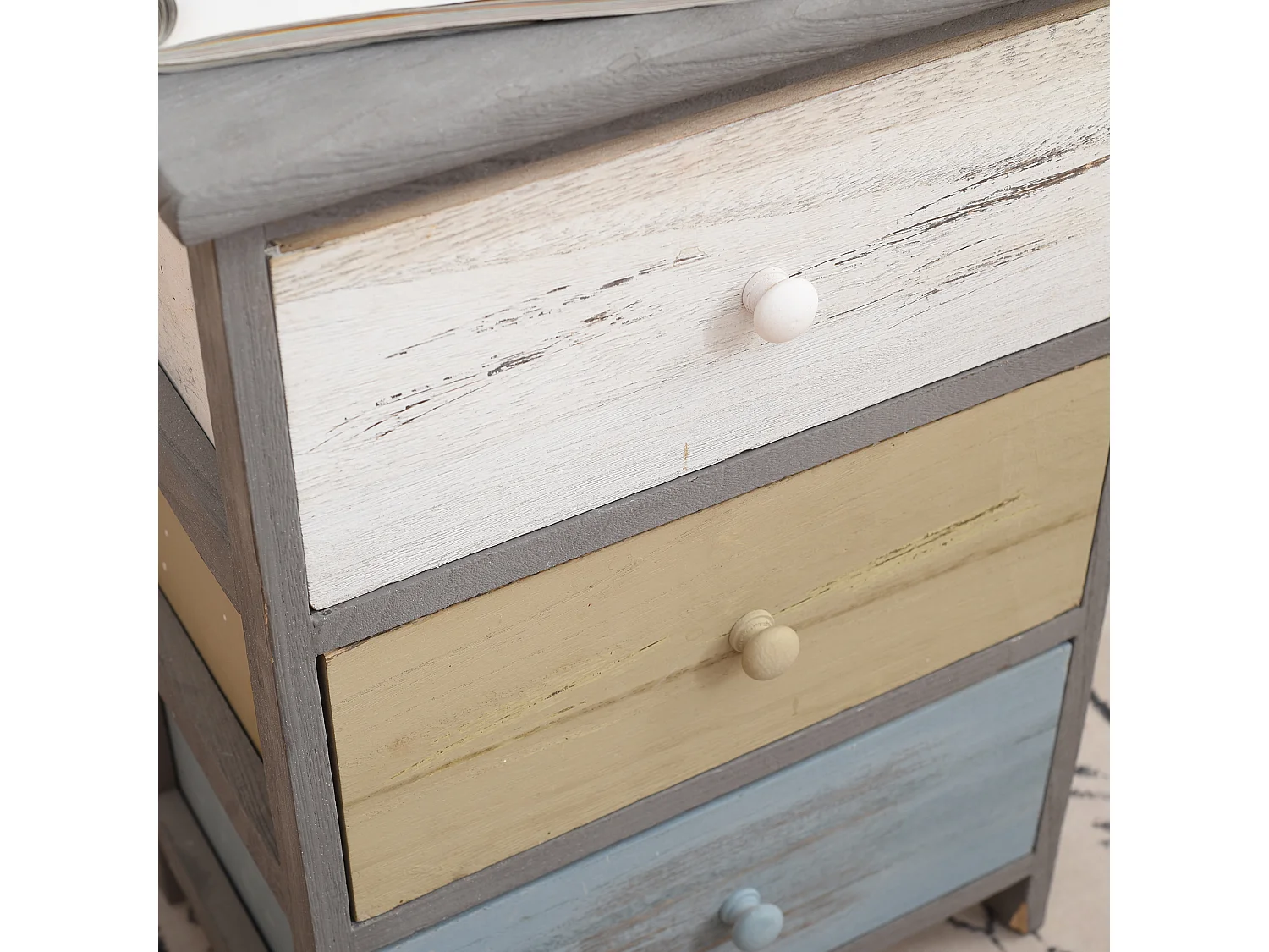 Mesa de cabeceira de 3 gavetas Madeira Bege Cinzento 56x40x29