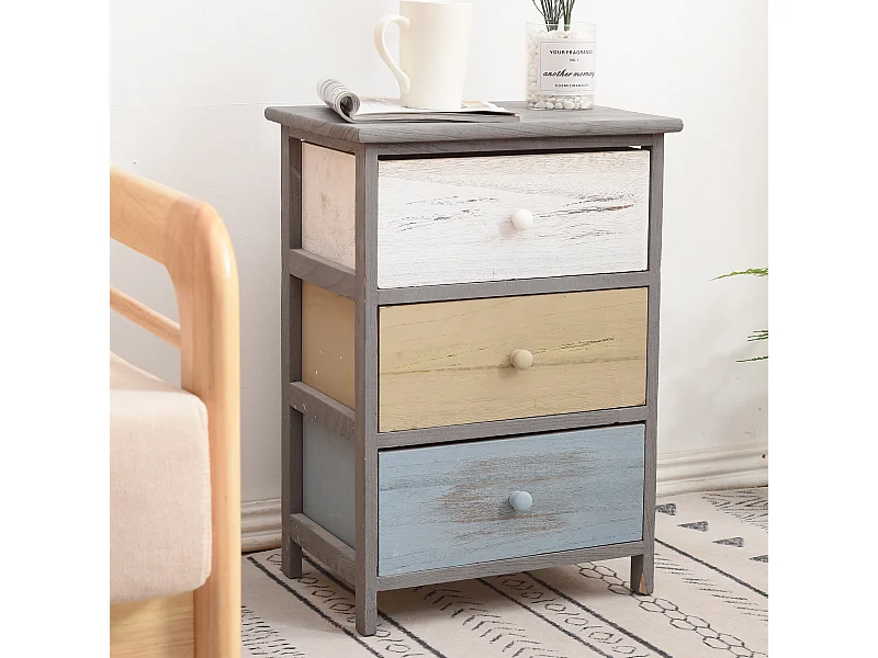 Comodino Cassettiera 3 Cassetti Legno Grigio Beige 56x40x29