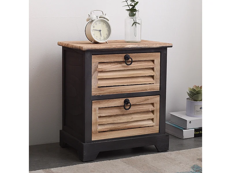 Comodino 2 Cassetti Legno Marrone Naturale Vintage 45x42x29