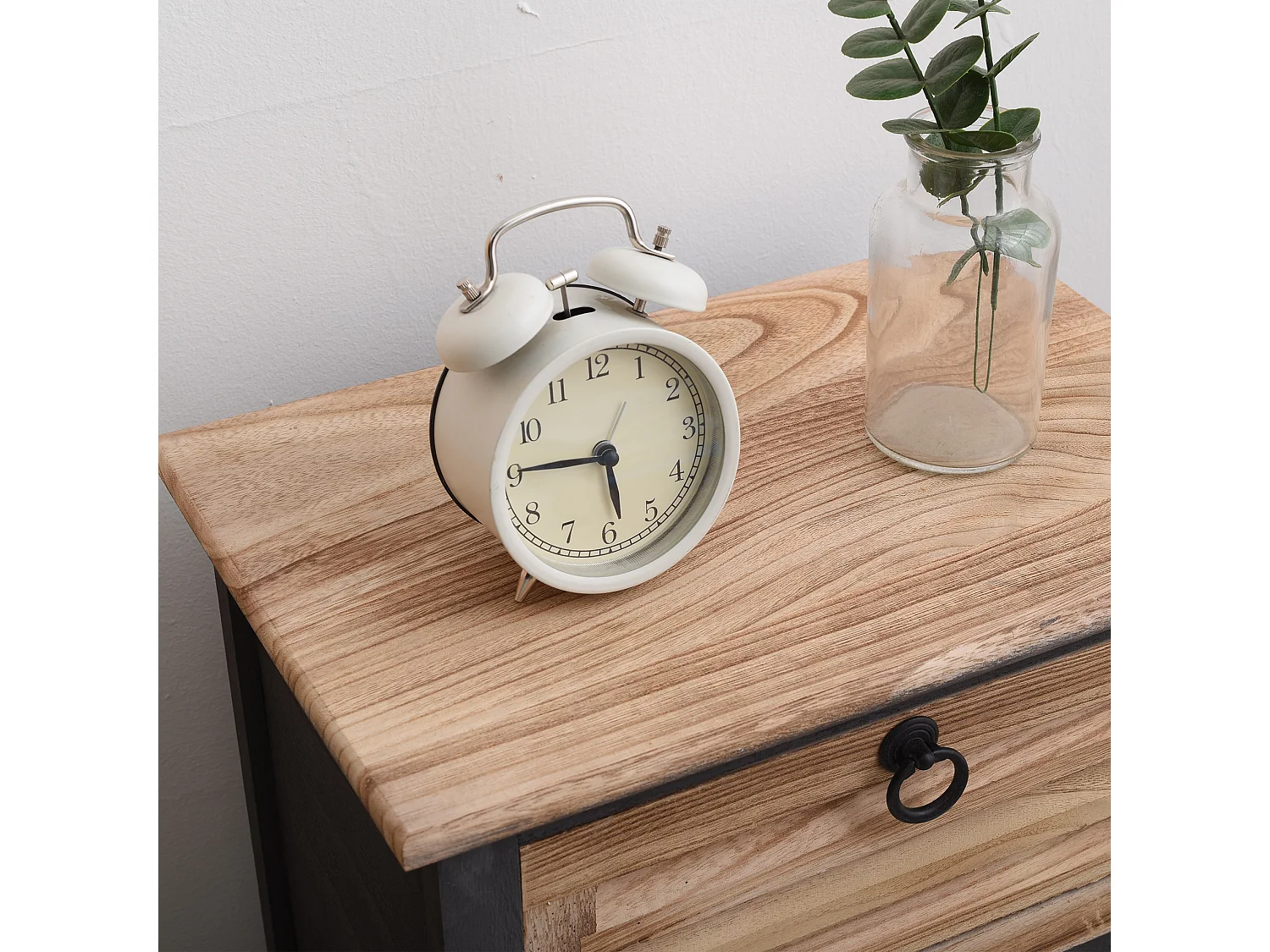 Comodino 2 Cassetti Legno Marrone Naturale Vintage 45x42x29