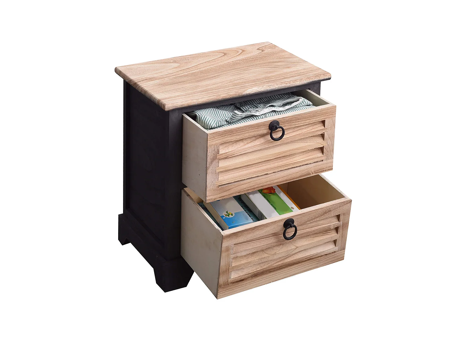 Comodino 2 Cassetti Legno Marrone Naturale Vintage 45x42x29