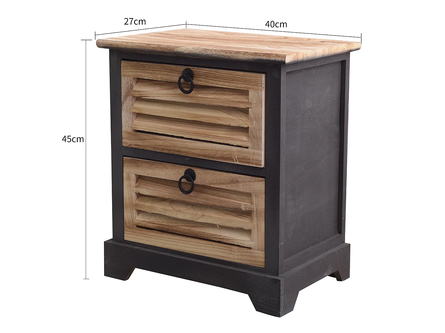 Comodino 2 Cassetti Legno Marrone Naturale Vintage 45x42x29