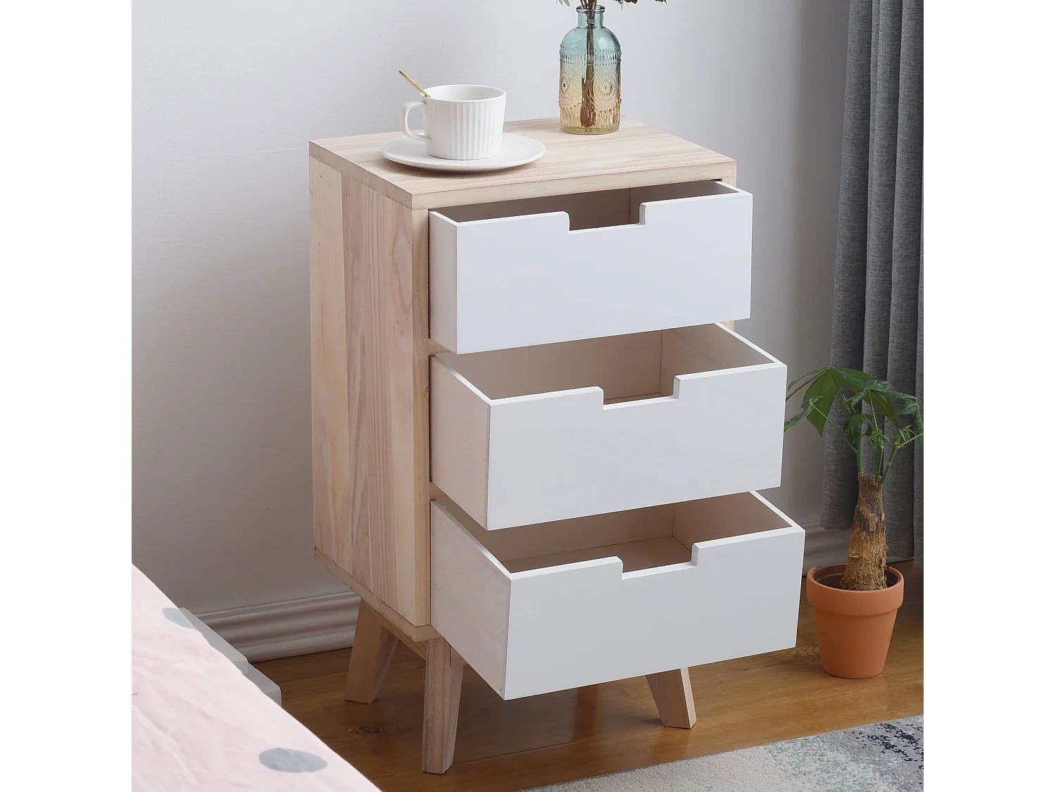 Cajonera 3 Cajones Madera Blanco Contemporáneo 60x35x27