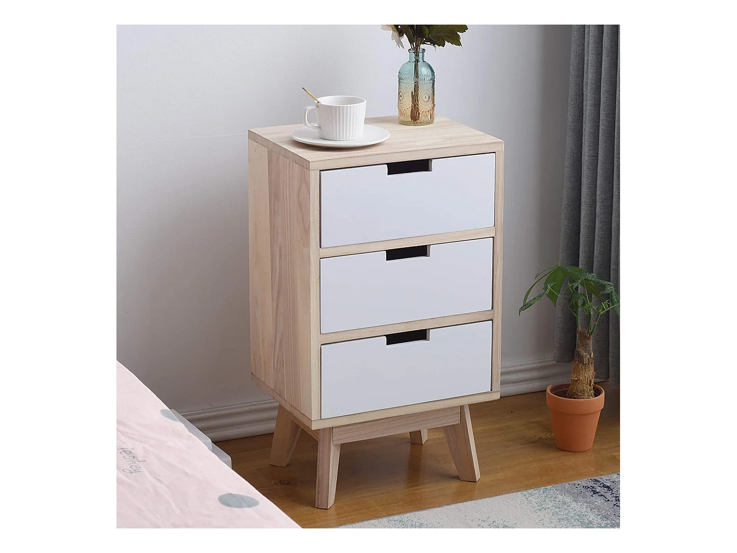 Commode Armoire 3 Tiroirs Bois Blanc Moderne 65x35x27