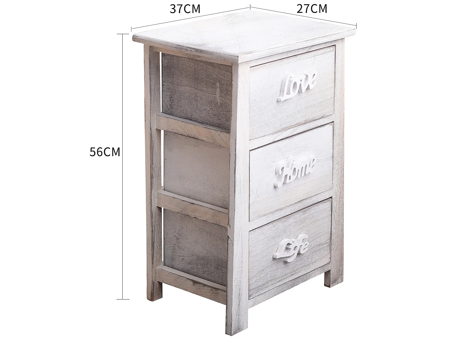 Comodino Cassettiera 3 Cassetti Bianco Grigio Shabby 56x37x27