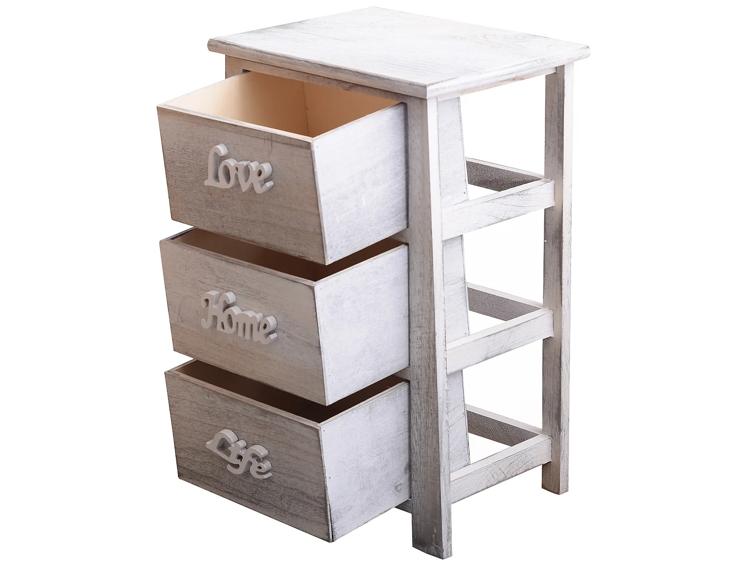 Comodino Cassettiera 3 Cassetti Bianco Grigio Shabby 56x37x27