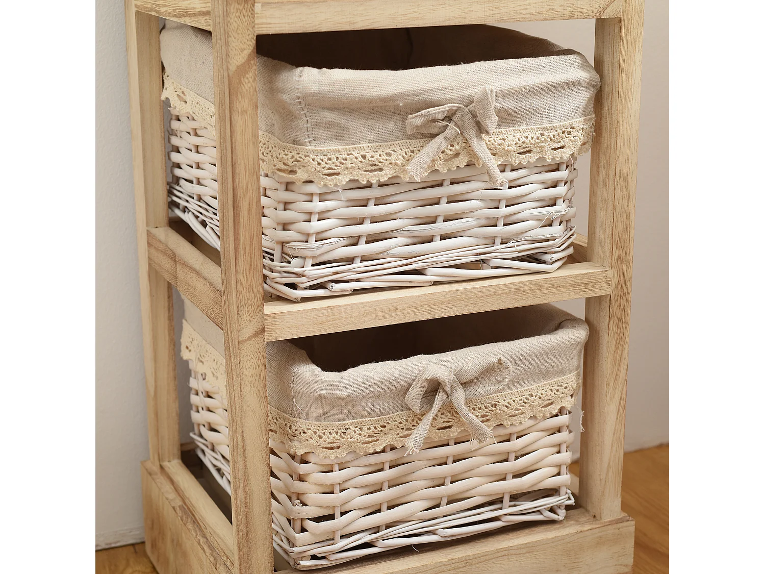 Comodino 3 Cassetti Legno Vimini Natural Camera 63x30x27