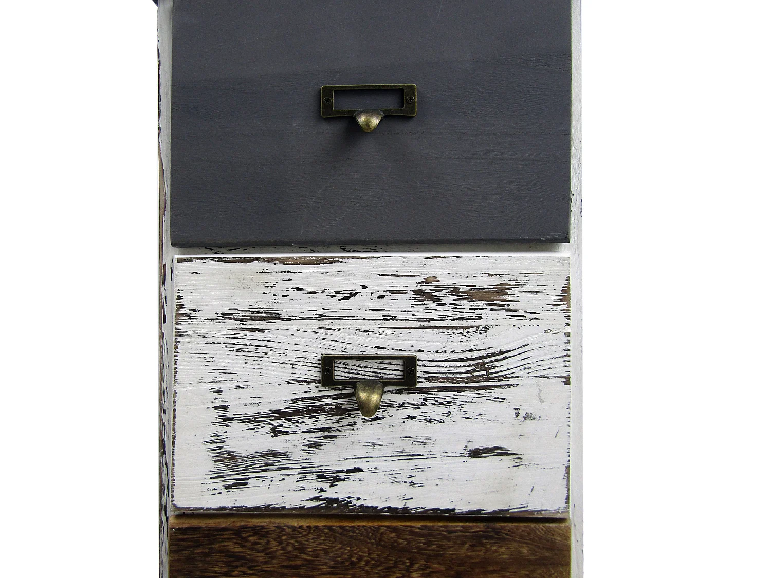 Table De Chevet 3 Tiroirs Bois Retro Blanc Gris Marron 58x28x28