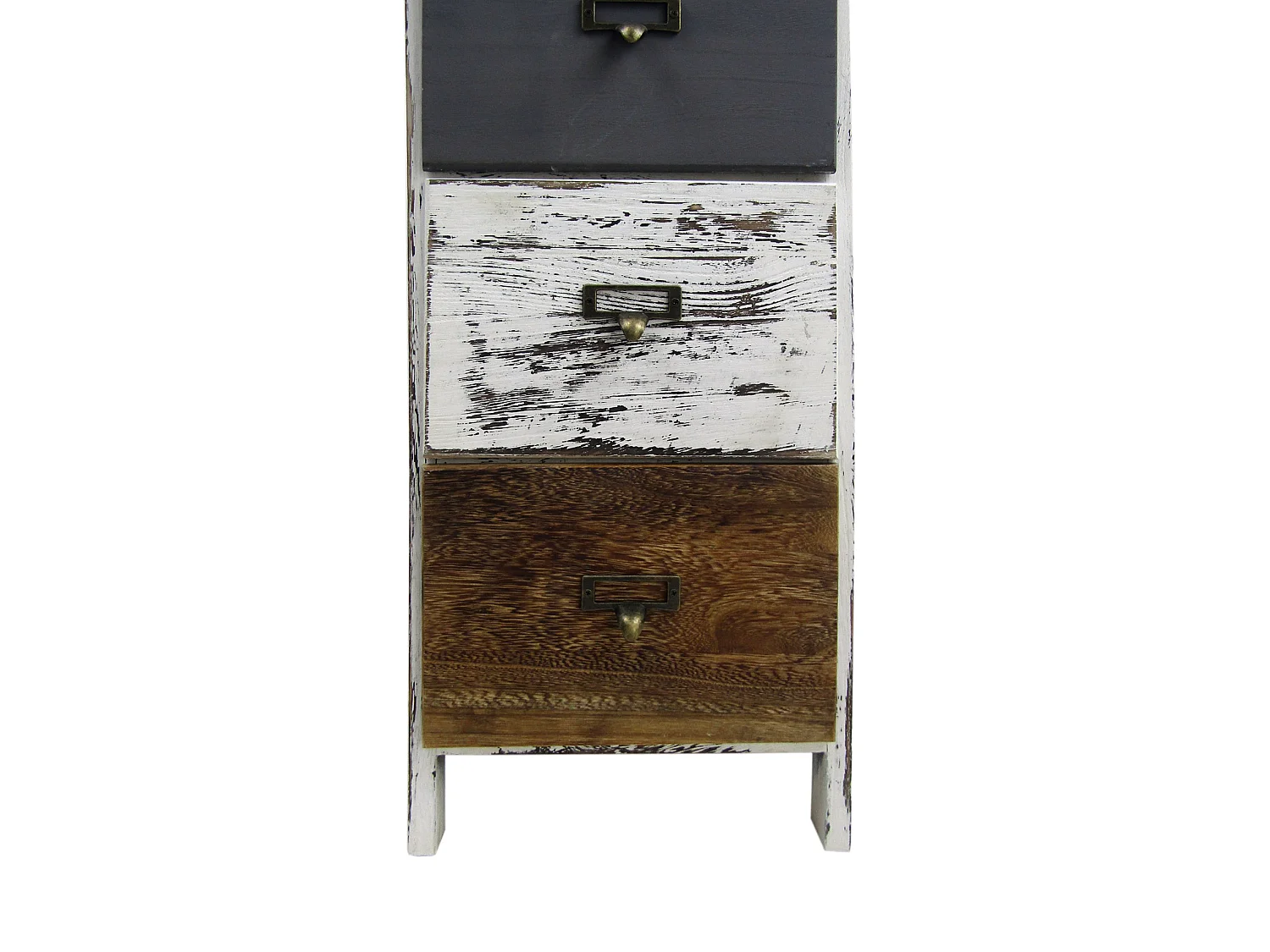 Table De Chevet 3 Tiroirs Bois Retro Blanc Gris Marron 58x28x28