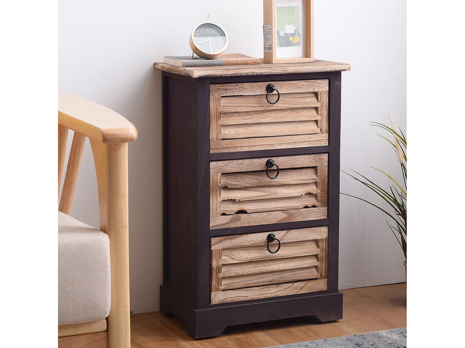 Comodini Mobile Bagno 3 Cassetti Legno Urban Vintage 63x40x27