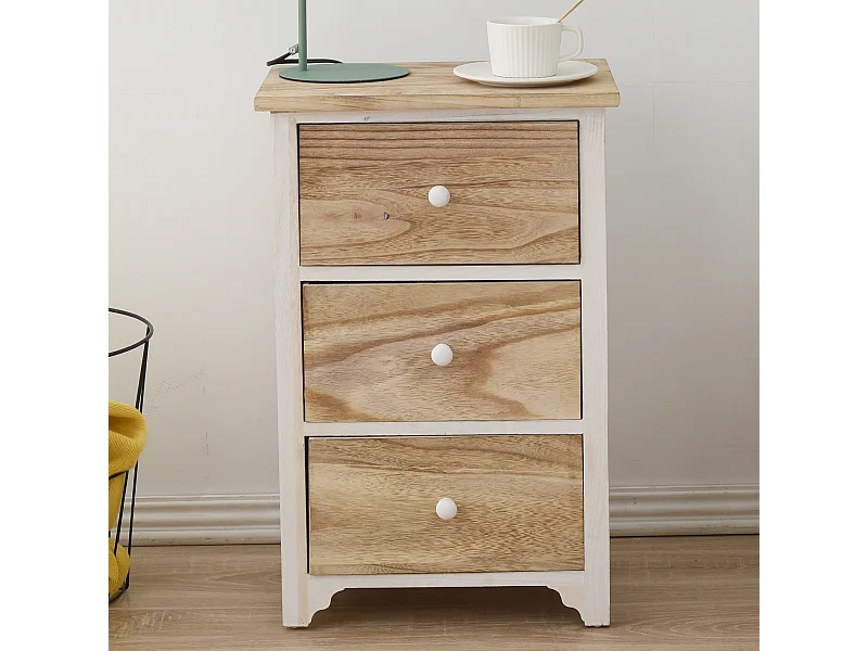 Commode Chevet 4 Tiroirs Bois Blanc Marron Shabby 62x40x29