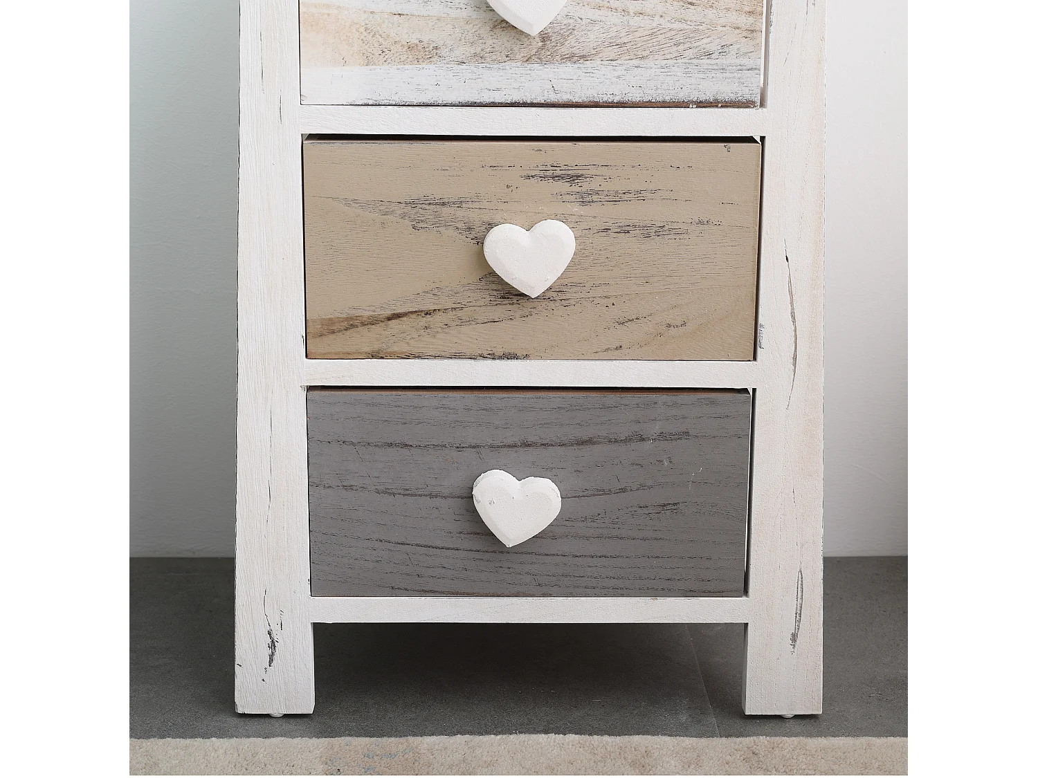 Mesa de cabeceira Shabby Chic Vintage Branco Cinzento Bege 57x37x27