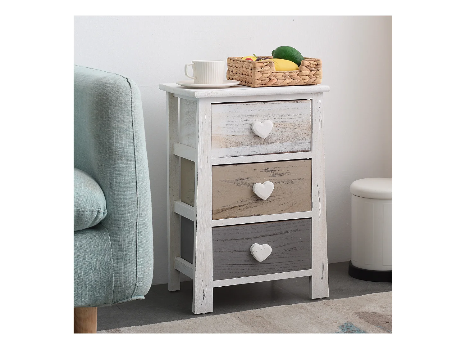 Comodino Shabby Chic Vintage Bianco Beige Grigio 57x37x27