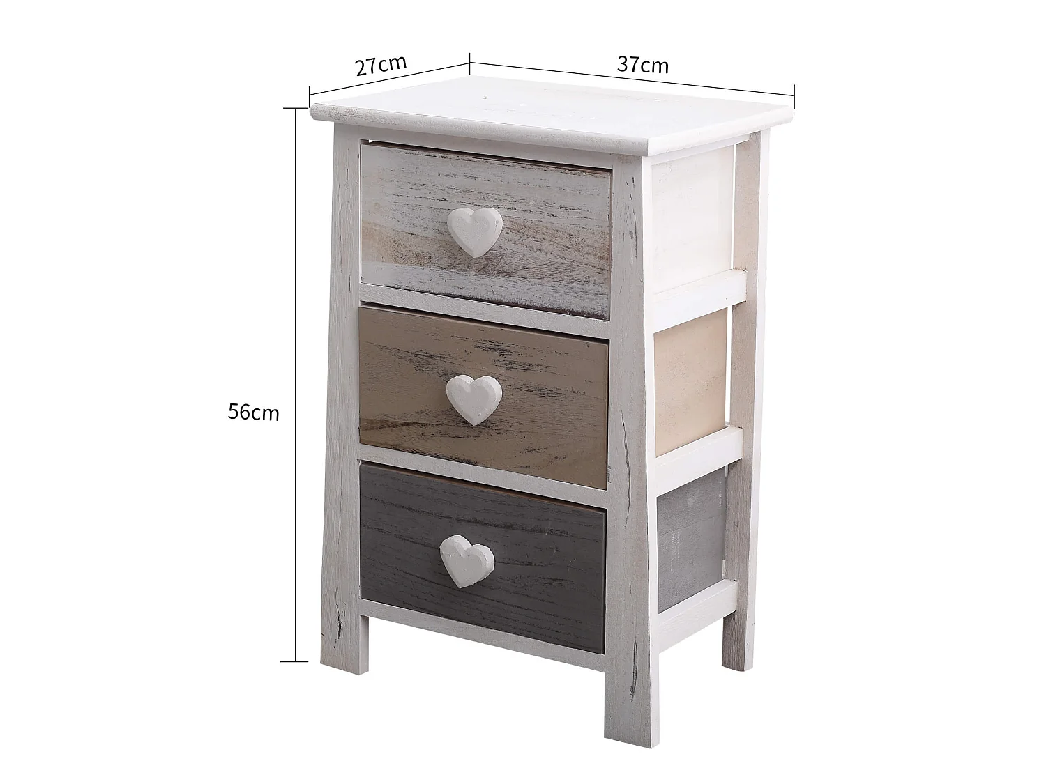 Mesa de cabeceira Shabby Chic Vintage Branco Cinzento Bege 57x37x27