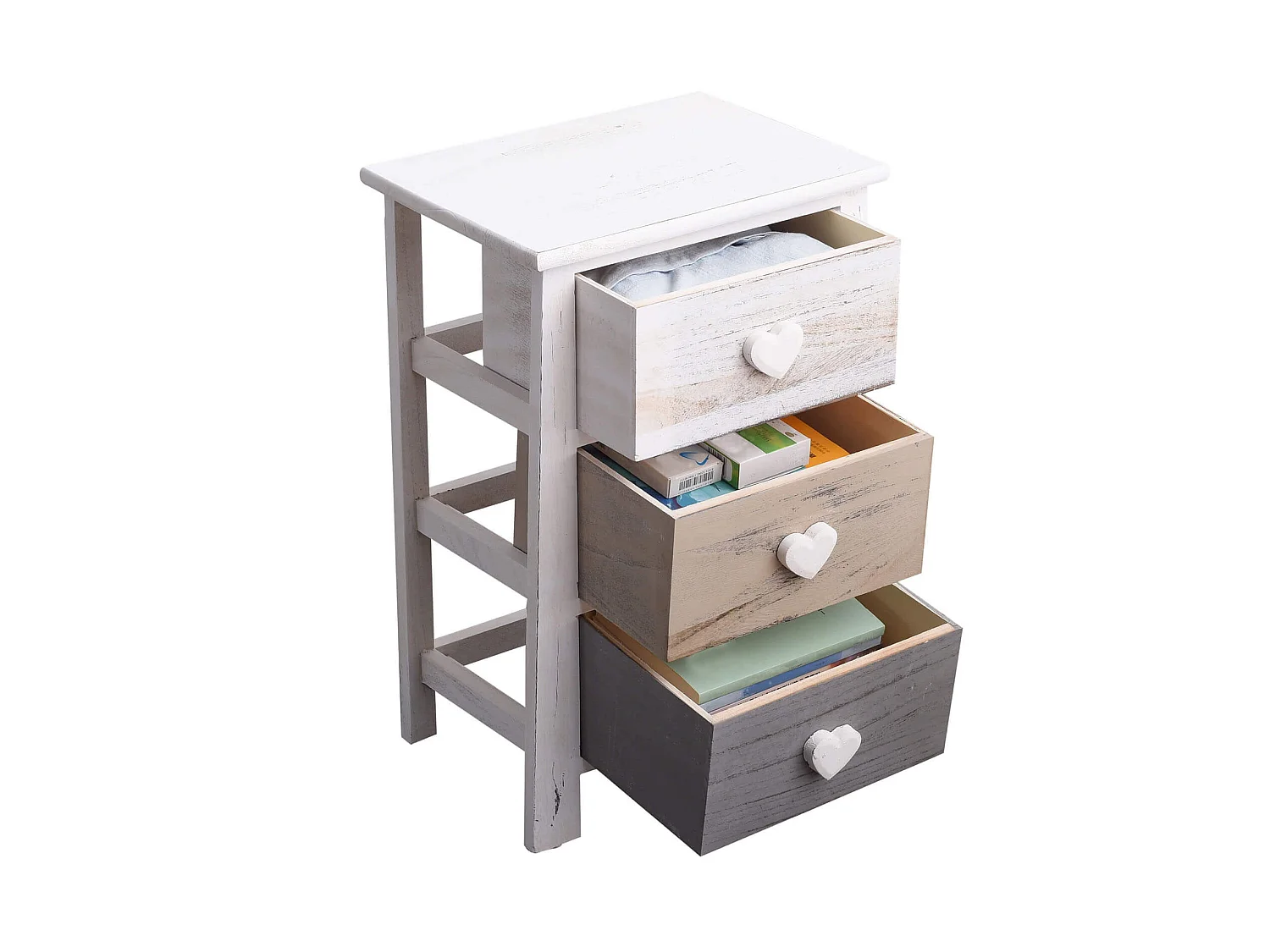 Mesa de cabeceira Shabby Chic Vintage Branco Cinzento Bege 57x37x27