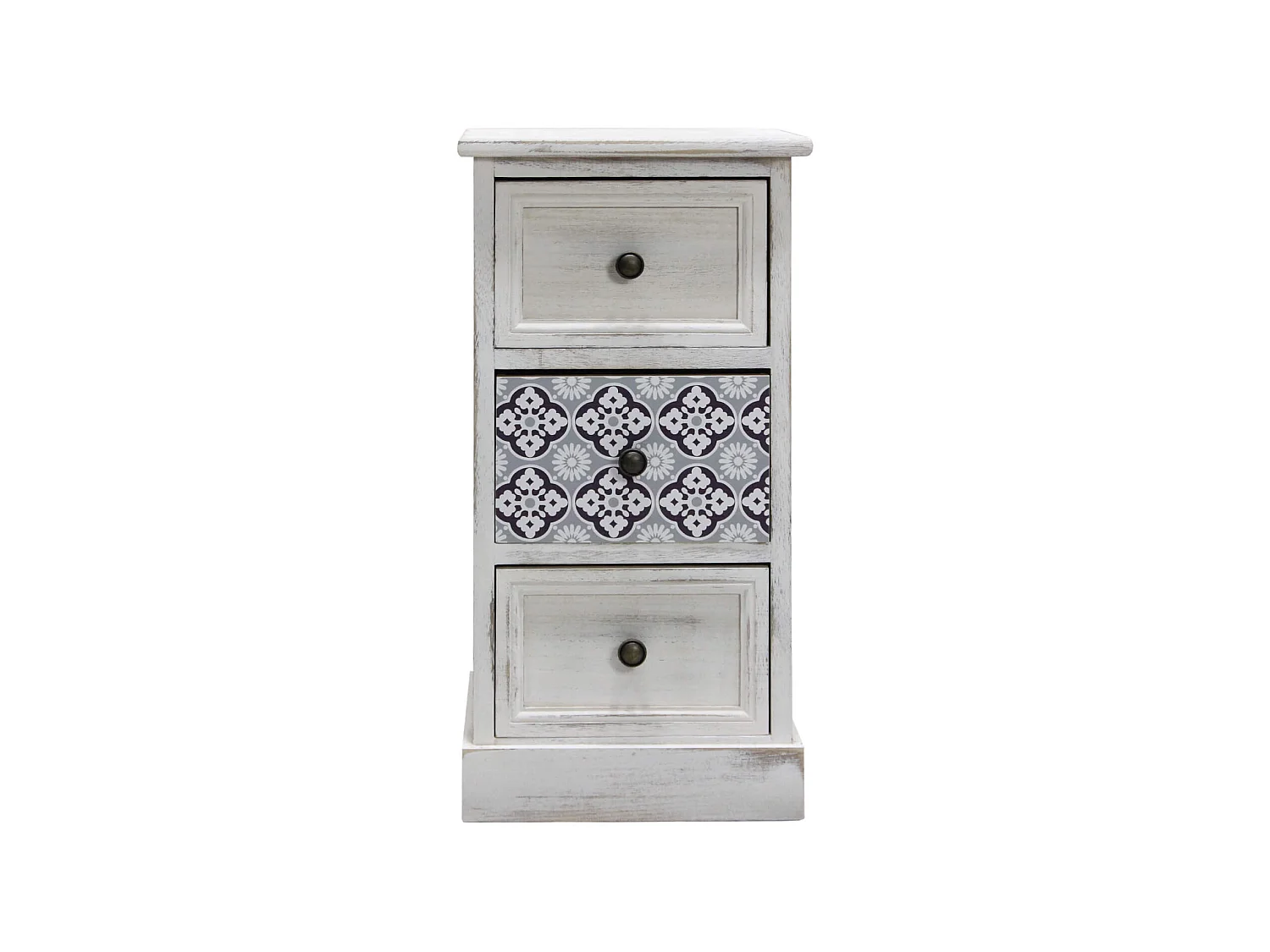 Table De Chevet 3 Tiroirs Petite Commode Bois Mdf Blanc Gris Shabby