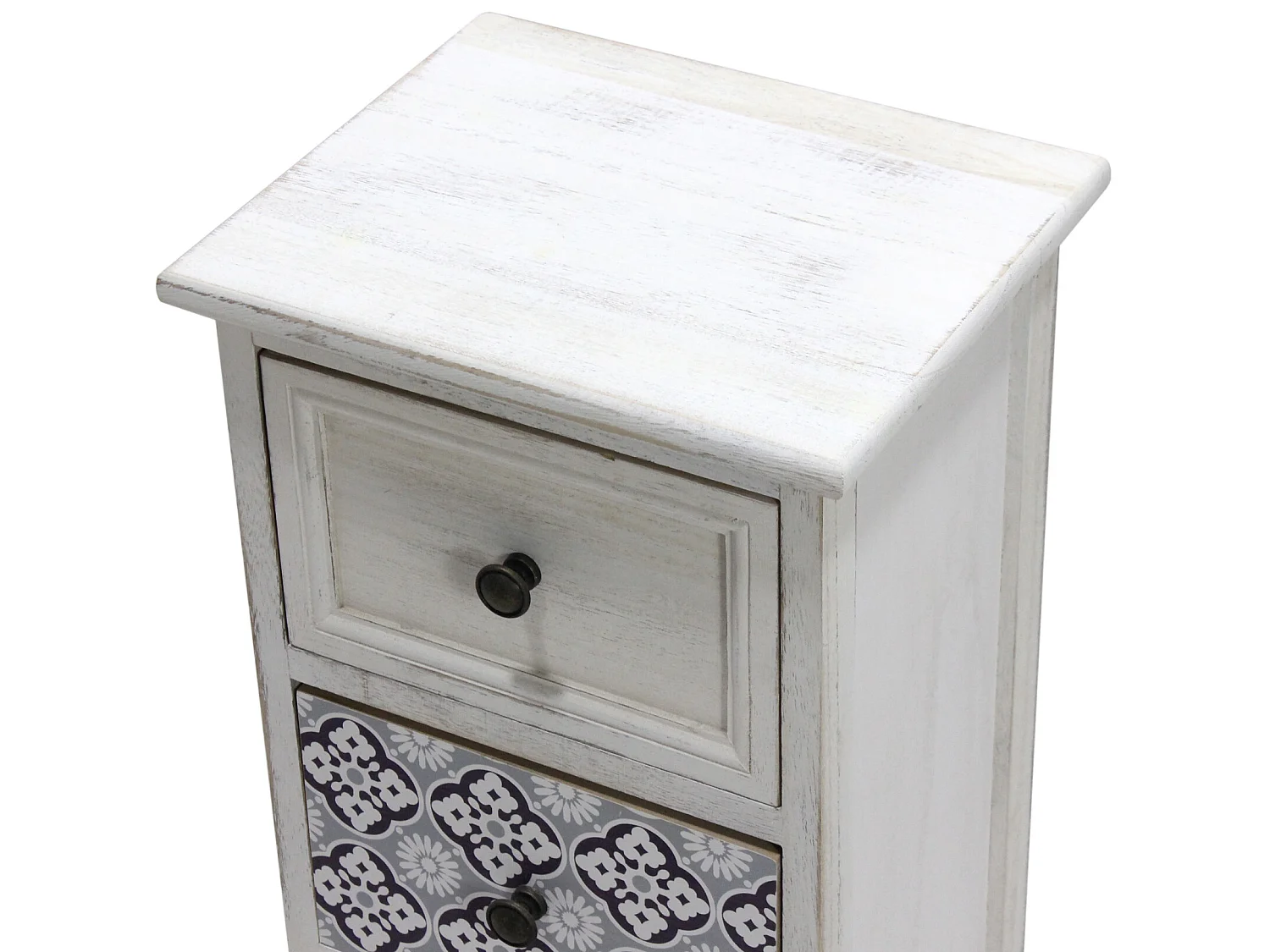 Table De Chevet 3 Tiroirs Petite Commode Bois Mdf Blanc Gris Shabby
