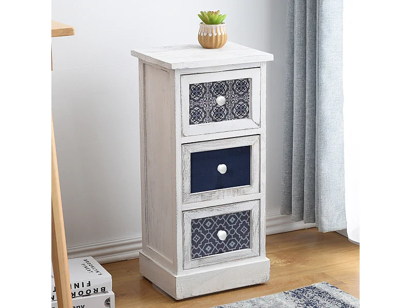 Comodino Cassettiera 3 Cassetti Bianco Legno Retr 59,5x30x25